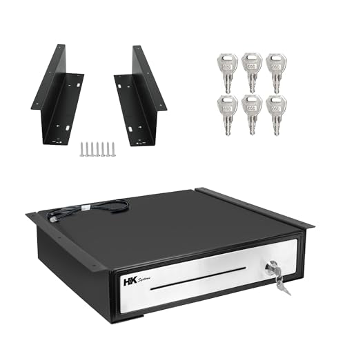 HK SYSTEMS 16" "Stainless Steel" Front Heavy Duty Black POS Cash Drawer with 5Bill/5Coin with Under Counter Mounting Metal Bracket - size: 05.16" POS+Bracket