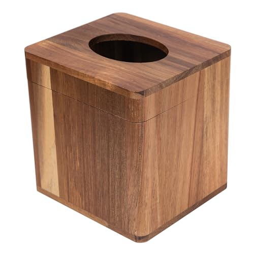 Rustic Brown Wood Standard Square Facial Tissue Paper Dispenser Napkin Box Holder Hinged Metal Magnetic Wooden Lid Kitchen Organizer Rounded Corners Quick Refill Office Home Farmhouse