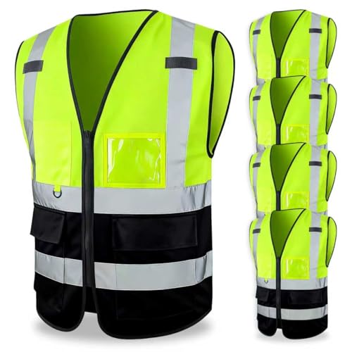 FATONE Hi Vis Safety Vest for Men with Reflective Strips, Class 2 High Visibility Vest with Pockets for Construction, Traffic, Warehouse, Security, Volunteer, 5 Pack Black Bottom Yellow, L - color: Yellow-black, size: Large