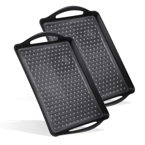2 Pcs Large Non Slip Serving Tray with Handles, 17.9 x 12.5 Inches - color: Black