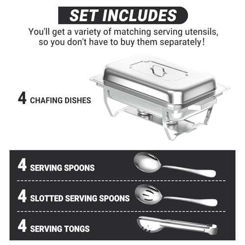 Chafing Dishes for Buffet, 8 Qt Food Warmers 4 Pack 4 Pans Silver - color: Silver