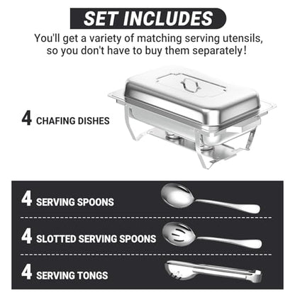 Chafing Dishes for Buffet, 8 Qt Food Warmers 4 Pack 4 Pans Silver - color: Silver