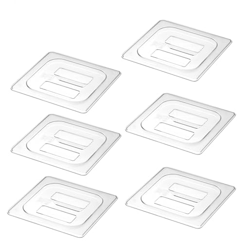 6-Pack Clear Polycarbonate Handled Lids for 1/6 Size NSF Food Pans - color: 1/6 Size, size: Handled Lids