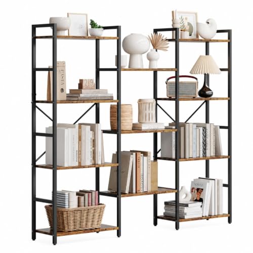 54.6" Triple Wide Rustic Industrial Bookshelf Adjustable Shelves