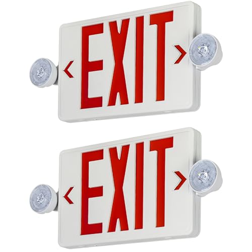 Red LED Exit Sign Emergency Light Combo UL, 2 Pack - color: White Housing+Red Letter+Light, size: 2 Pack