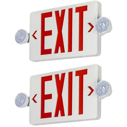 Red LED Exit Sign Emergency Light Combo UL, 2 Pack - color: White Housing+Red Letter+Light, size: 2 Pack