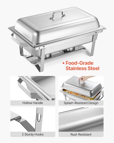 VEVOR Rectangle Chafing Dishes, 9 Qt 4 Pack Stainless Steel Chafing Dish, Food Warmer Chafer Complete Set with Hollow Handle, 2 Food Tongs, Lid, Canister Holder, Chafer Dishes for Banquet Wedding - size: 4 PACKS