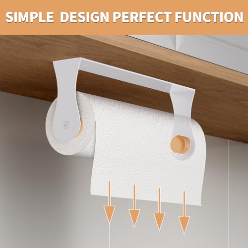 Paper Towel Holder Under Cabinet, Wall Mount,Adhesive or Drilling, White - color: White
