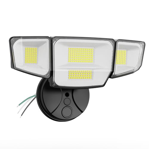 Abovizo 90W LED Flood Lights Outdoor, 10,000LM Security Lights with 4 Adjustable Heads, 6500K Daylight, IP65 Waterproof Exterior Wall Mount Light for Garage, Yard, Porch, Switch Controlled - color: Black