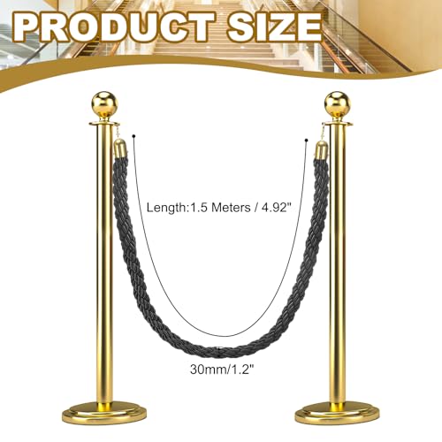 MECCANIXITY Twisted Stanchion Rope 5 Ft/1.5 M, Barrier Rope Twisted Post Ropes with Snap Hooks for Posts Stands Queue Divider Crowd Control, Black Golden - color: Black Golden, size: 5 Ft