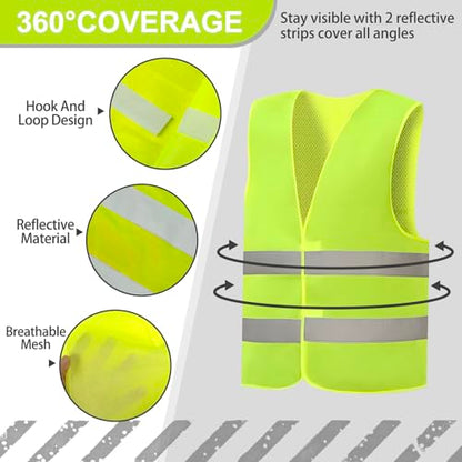36 Pack High Visibility Safety Vests Mesh Security Vest with Reflective Silver Strips Construction Vest Bulk - color: Yellow