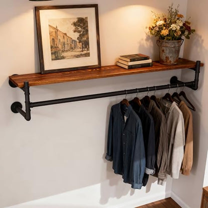 WEBI Wall Mounted Clothes Rack with Shelf,36" Industrial Pipe Clothing Rack with Shelf with Hanging Rod,Heavy Duty Iron Garment Rack Bar,Retail Display Clothes Rod for Laundry Room,Closet,Black - color: Black, size: 36 Inch