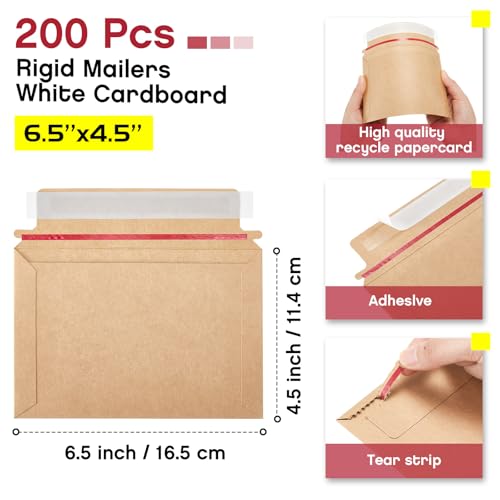 Affrolling 200 Pcs 6.5 x 4.5 Inch Rigid Photo Mailers Cardboard, Brown - color: Brown, size: 6.5 x 4.5 inch