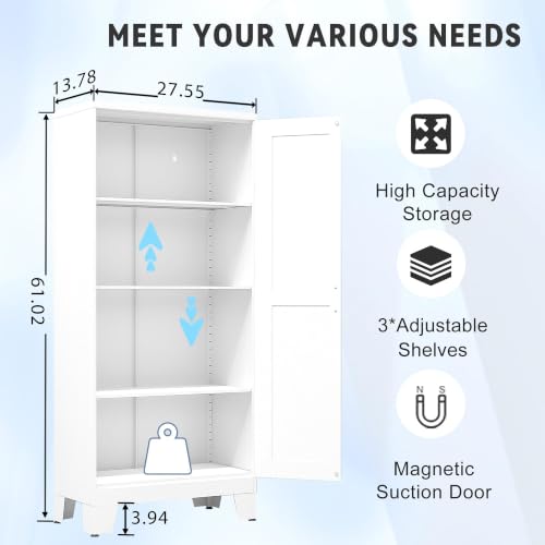 GAIOUS 61.02" Metal Pantry Cabinet, White Kitchen Pantry Storage Cabinets - color: White, size: 13.78"D x 27.55"W x 61.02"H