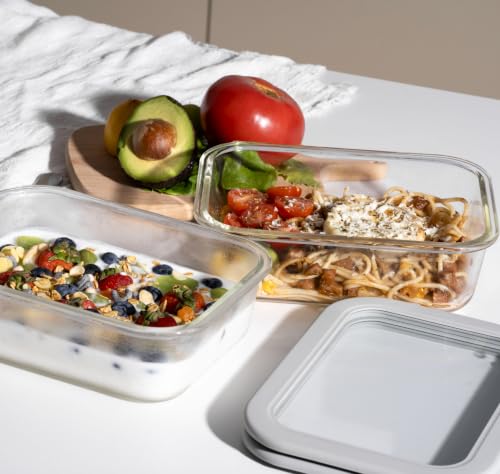 Glass Food Containers with Glass Lid, Microwave Safe Food Storage Container Set, 4 Pack, Airtight Storage Set with Leak Proof Lids, Meal Prep Containers - color: Grey-J4R