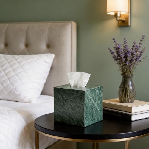 Marble Tissue Box Holder Cover with Open Bottom for Bathroom - color: Indian Green