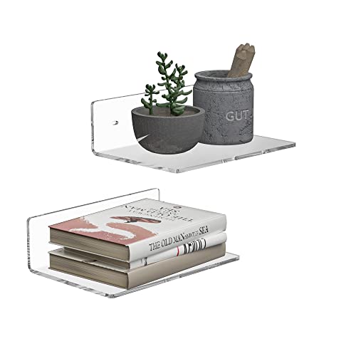 Sezanrpt 9 Inches Acrylic Wall Shelves 2 Pack, Floating Shelf for Wall Mounting, Acrylic Display Ledges for Funko Pop Figures, Home Décor, Living Room, Gaming Room, Plants(9 inch, Clear) - color: Clear, size: 9 Inch