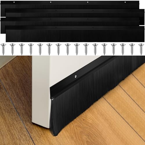 Door Sweep Brush Aluminum, 0.75 x 36 Inch, Black, 4 Set - color: Black, size: 3 x 39.3 Inch