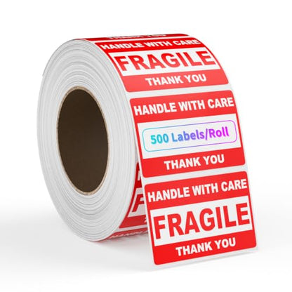 9527 Product 2"×3" Fragile Stickers for Shipping, 500 Labels/Roll Easy Tear, Permanent Adhesive, with Care Warning, Fragile Stickers Moving Glass - size: 2" x 3" - 1 Rolls