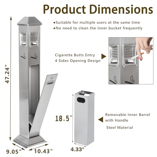 Commercial Trash Receptacle Disposal Outdoor Steel Trash Can Ash Bin - color: Sliver