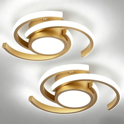 ADISUN LED Modern Ceiling Light,6000K Semi Flush Mount Ceiling Light Fixture,Unique Ceiling Lights for Living Room Bedroom Corridor Aisle Hallway Indoor Ceiling Lamp (2 Pack, Gold) - color: Gold, size: 2 Pack