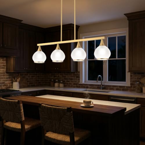 Phaosio Brushed Gold Kitchen Island Linear Pendant Light, 4-Light - color: Gold (White Glass Shades), size: 4-Light