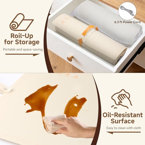 Electric Food Warming Mat with Dual-Zone Temp Control, Rollable Silicone