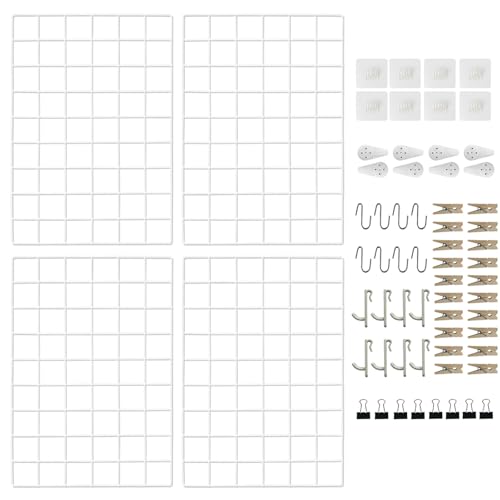 CIKLCIX Wire Wall Grid Panel Set of 4, Photo Display Board & Memo Board - color: White, size: 4 Pack
