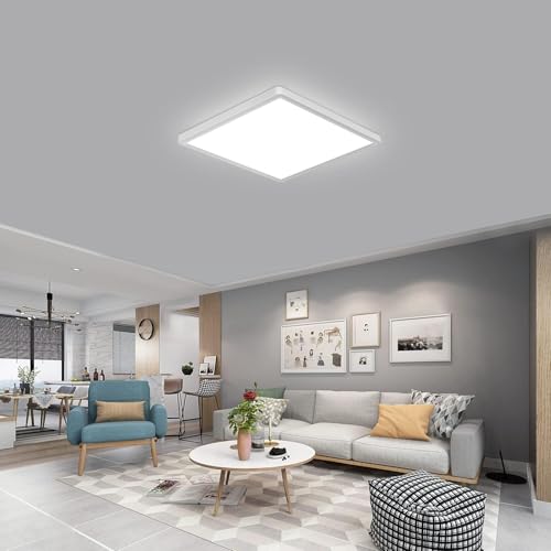 DELIPOP 4 Pack Flush Mount Ceiling Light, 12 Inch 24W Ultra Thin Square LED Ceiling Light, 6500K Cool White Low Profile Light Fixture for Living Room Bedroom Bathroom Kitchen Dining Room Corridor - size: 12in-6500K-4Pack