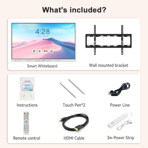 Smart Board for Classroom, 65" 8+128 GB Interactive Smartboard Built-in Android OS & Open App Ecosystem - 4K Touchscreen Electronic Digital Whiteboard for Home Office School Studio - size: 65” Android