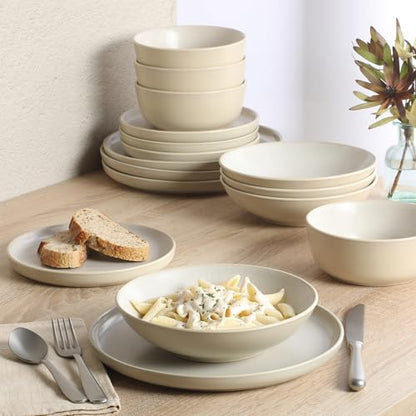Gibson Elite Tribeca Loft 16-Piece Dinnerware Set – Matte Cream and White Reactive Glaze Stoneware, Double Bowl Round Plates and Bowls – Modern Neutral Tableware for 4, Dishwasher & Microwave Safe - color: Matte Cream & White (Tribeca Loft)