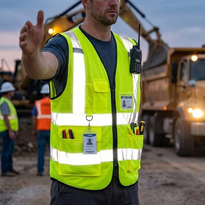 ZOJO High Visibility Reflective Safety Vest with Multi Pockets 10 Pack Bulk - color: Neon Yellow, size: X-Large