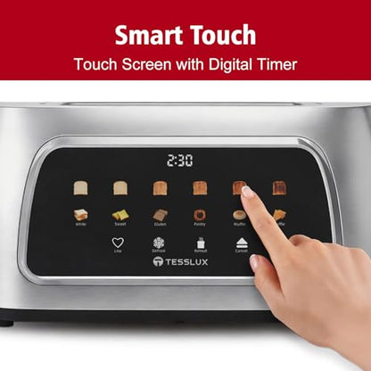 Tesslux 4 Slice Toaster, Touchscreen, 1.5" Long Wide Slot, 1300W, Sliver - color: sliver