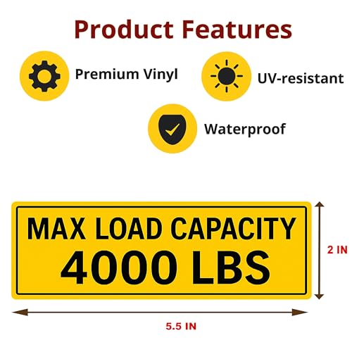 32Pcs(5.5"x2") - MAX LOAD CAPACITY 4000 LBS Sign Sticker - MAX LOAD CAPACITY 4000 LBS Sticker – VIBRANT & LONG-LASTING COLORS Caution Warning Vinyl Sticker