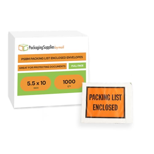 PSBM 1000 PCS, 5.5 x 10 Inch Orange Full Face Packing List Enclosed Bags, Shipping Mailing Envelopes and Packing Slip Pouches for Mailing Labels, Invoices and Documents - size: 5.5" x 10" / Back Side Load
