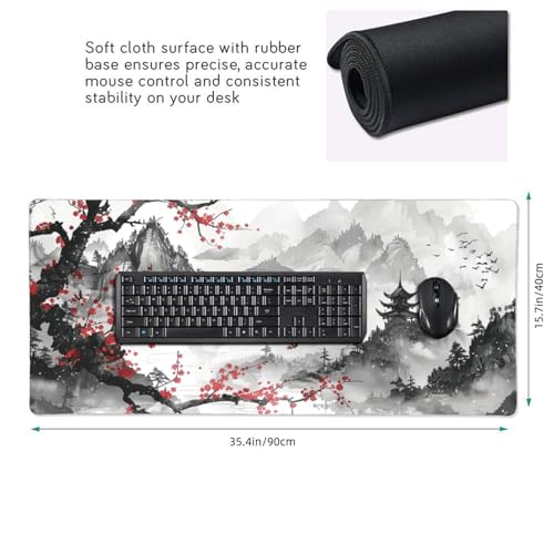35.4 x 15.7 in, Waterproof XXL Large Mouse Pad for Desk, Extended Keyboard Mouse Mat for Computer Office, Big Laptop Mouse pad, Gaming Pc-Japanese Watercolor Cherry Blossom - color: Japanese Watercolor Cherry Blossom