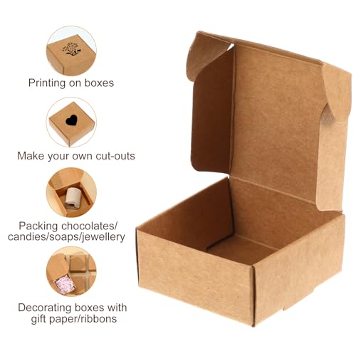 HekouJiub 100 Pcs Mini Cardboard Boxes, 2.16" x 2.16" x 1" Small Gift Boxes Brown Kraft Paper Packaging Boxes Foldable Shipping Box for Jewelry, Art Crafts, Small Business Packing, Party Favors - color: Brown