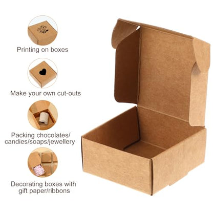 HekouJiub 100 Pcs Mini Cardboard Boxes, 2.16" x 2.16" x 1" Small Gift Boxes Brown Kraft Paper Packaging Boxes Foldable Shipping Box for Jewelry, Art Crafts, Small Business Packing, Party Favors - color: Brown