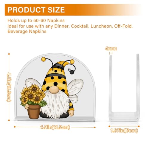 Bee Gnome Napkin Holder Acrylic Tissue Dispenser - color: Bee Gnome with Sunflower