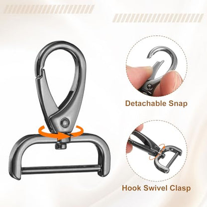 HARFINGTON 2Pcs Detachable Snap Hook Swivel Clasp 1 1/4" D Ring with Swivel Lobster Claw Clasps Hook for Purse Strap Keychain Bag DIY Craft, Gunmetal - color: Gunmetal, size: 1 1/4"