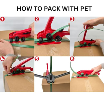 Banding Strapping Kit, Heavy Duty Pallet Strapping Kit with 5/8" x 1000' PET Banding Strap Roll, 300 Metal Seals, Poly Strapping Kit Tensioner, Bander Tool & Banding Sealer for Packaging - size: Strapping Tool Kit
