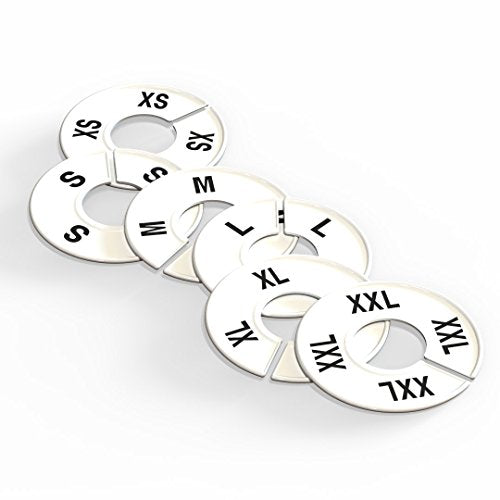 Discount Sizing- Round Clothing Dividers Size Hanger Rack Dividing 36 Pack 6 Each Size (XS-XXL) - Great for Retail, Boutiques, Personal Closet Storage & Organization (White) - color: White