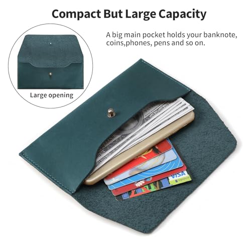 Ringsun Leather Money Cash Envelopes Wallet for Men, Money Bag Pouch Reusable Budget Envelope Wallet, Retro Clutch Wallet, Blue - color: Blue