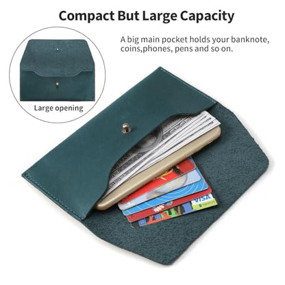 Ringsun Leather Money Cash Envelopes Wallet for Men, Money Bag Pouch Reusable Budget Envelope Wallet, Retro Clutch Wallet, Blue - color: Blue