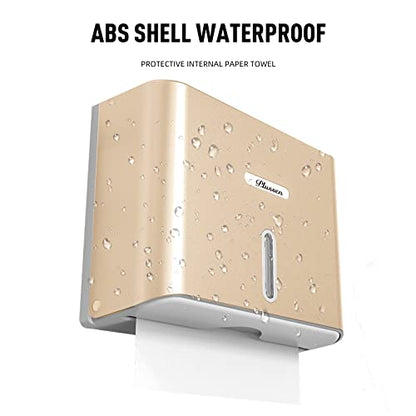 Paper Towel Dispenser Wall Mount, Adhesive No Drilling Multifold Trifold C Fold Commercial Hand Towel Dispenser,Gold - color: Gold