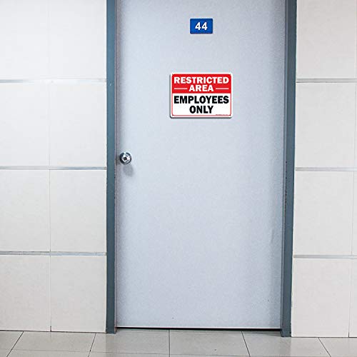 Faittoo Restricted Area Employees Only Sign, 10 x 7 Inches .40 Rust Free Aluminum, UV Protected, Weather Resistant, Waterproof, Durable Ink, Easy To Mount - color: Red/Black on White, Restricted Area Employees Only Sign - 1 Pack, size: 10" x7" x 0.04" Met