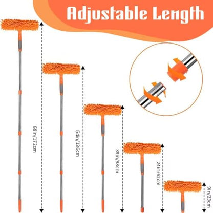 2-in-1 Window Cleaner Tool, 68'' Squeegee for Window Cleaning - color: Orange