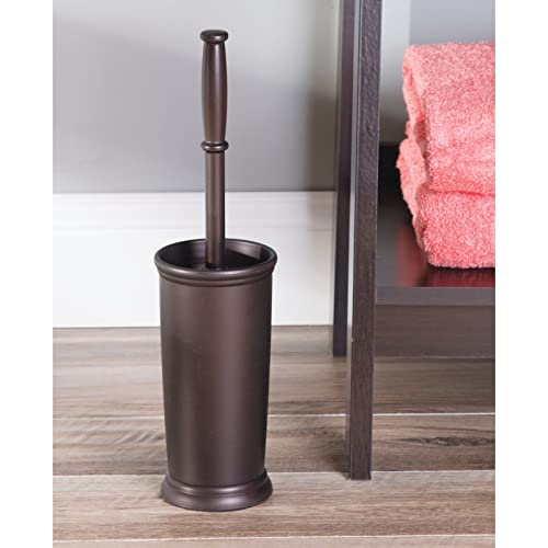 mDesign Toilet Bowl Brush and Holder - Covered Bathroom Brush - Standing Scrubber in Modern Holder - Space Saving, Deep Cleaning - 2 Pack - Hyde Collection, Bronze - color: Bronze, size: Pack of 2
