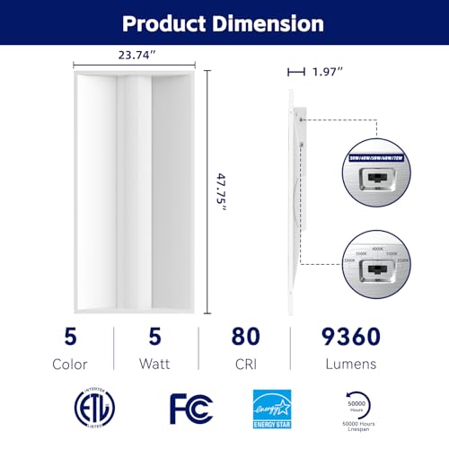 4Pack 2x4 LED Troffer Light, 72/60/50/40/30W,Up to 9360 Lumens,5CCT Color Tunable 3000K-6500K, 0-10V Dimmable Drop Ceiling Lights, 120-277V-ETL Qualified - size: 4pack, style: 2x4