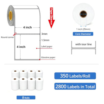 8 Rolls 4" x 4" Direct Thermal Labels 350 Labels/Roll